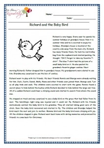 12 Richard and the Baby Bird grade 3 comprehension worksheet
