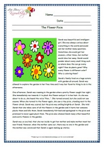 7 Flower Pixie Format grade 3 comprehension worksheet
