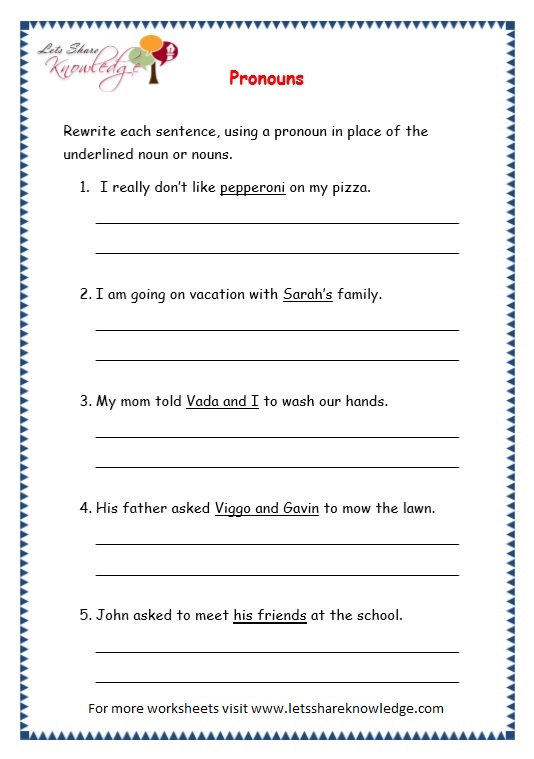 grade 3 grammar topic 9 pronouns worksheets lets share grade 3