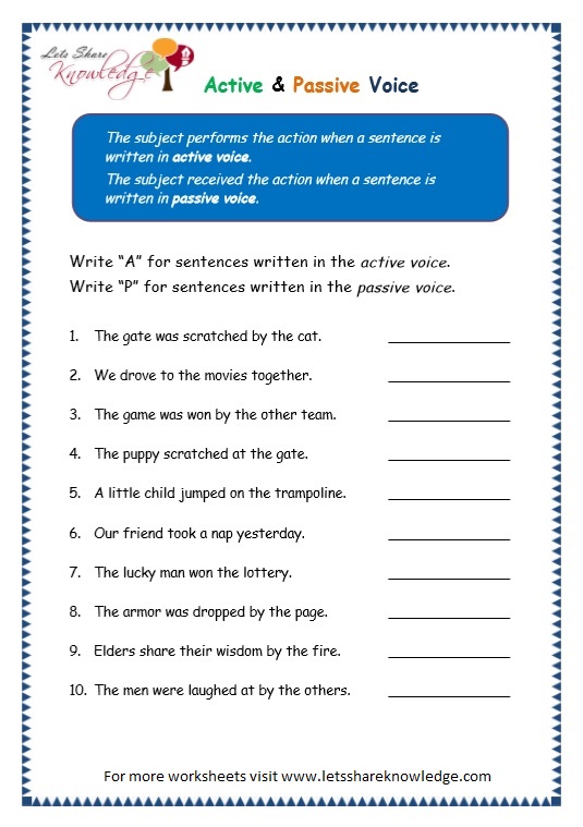 Grade 3 Grammar Topic 3 Active Passive Voice Worksheets Lets Share 