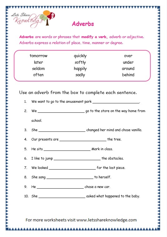 Kinds Of Adverbs Worksheets For Grade 6 With Answers Pdf