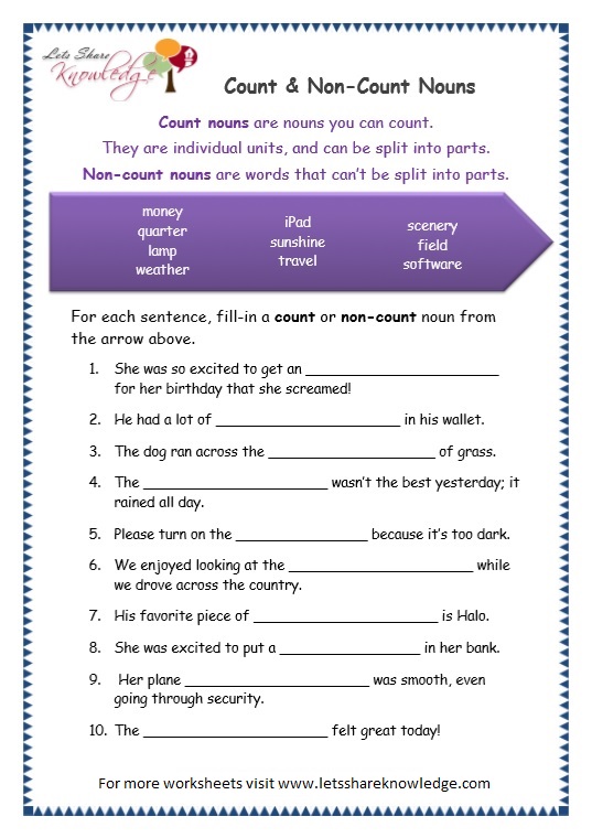 Mass And Count Nouns Worksheets 4th Grade