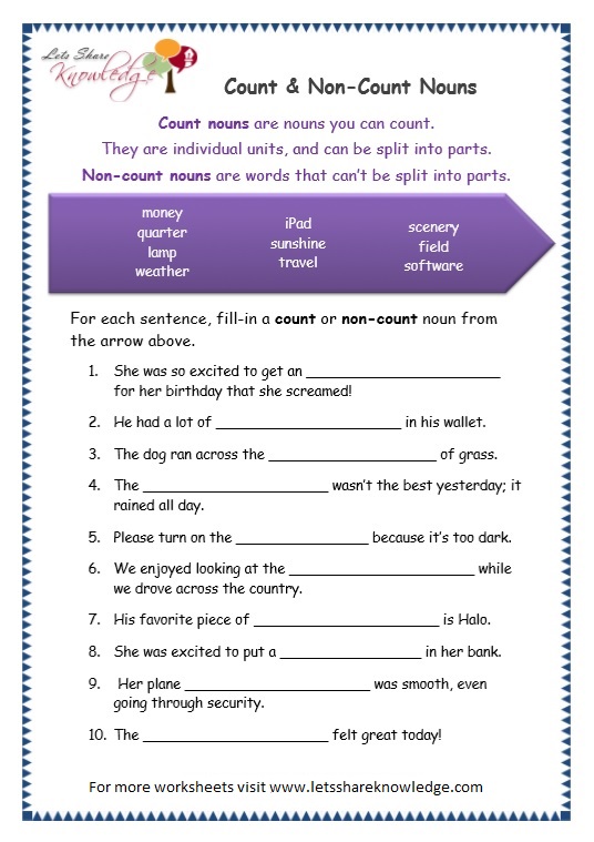 grade 3 grammar topic 12 count and noncount nouns worksheets lets
