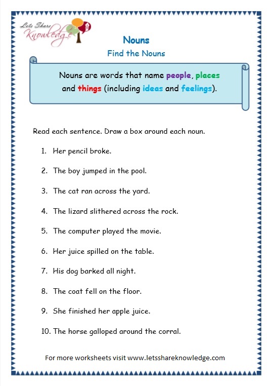 grade 3 grammar topic 6 nouns worksheets lets share knowledge