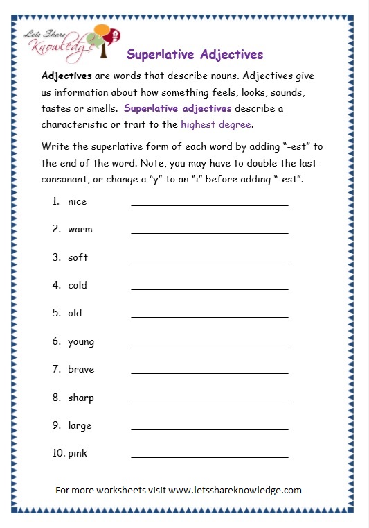 Superlative Adjective Worksheet 3rd Grade