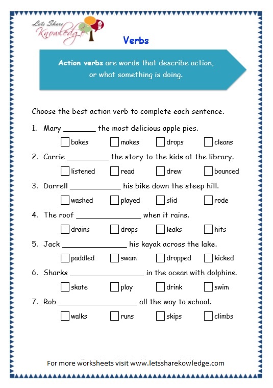 Free Printable Worksheets On Verbs For Grade 3