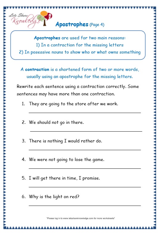 grade 3 grammar topic 31 apostrophe worksheets lets share knowledge