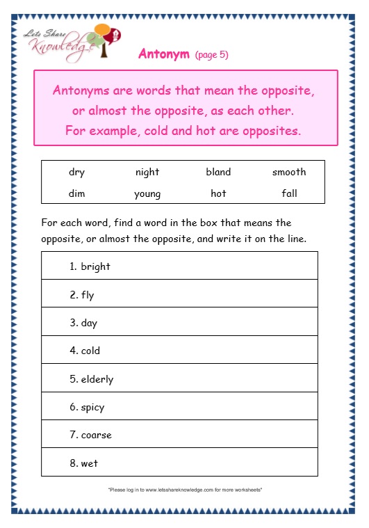 Grade 3 Grammar Topic 28 Antonyms Worksheets Lets Share Knowledge