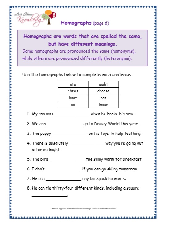 Grade 3 Grammar Topic 25: Homographs Worksheets - Lets Share Knowledge