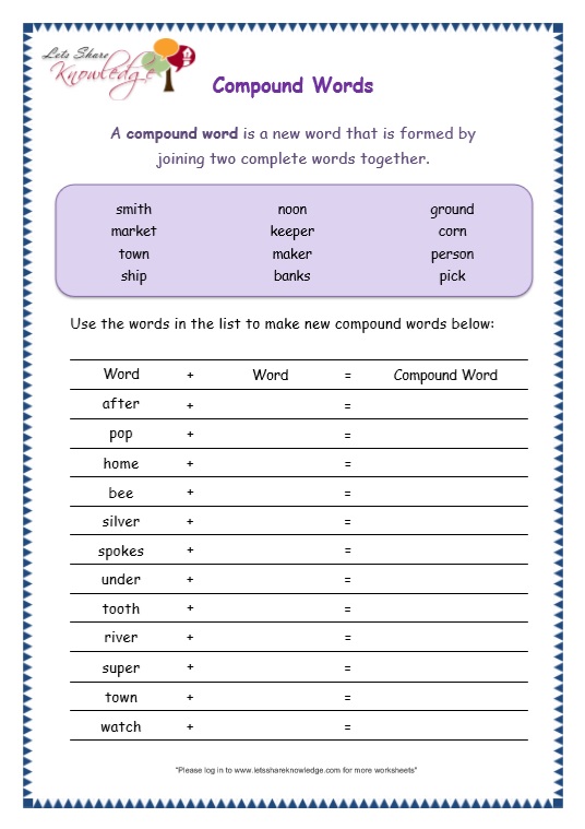 Grade 3 Grammar Topic 20: Compound Words Worksheets - Lets Share Knowledge