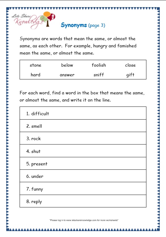 Synonym Worksheet 3