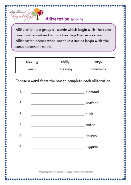 alliteration worksheets kindergarten