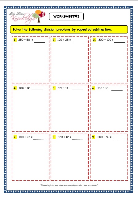  Division by Repeated Subtraction Worksheet 