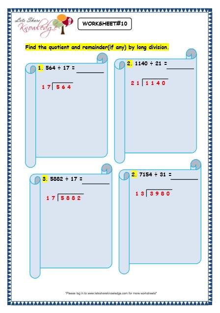  Long Division by 2 Digit Numbers worksheet