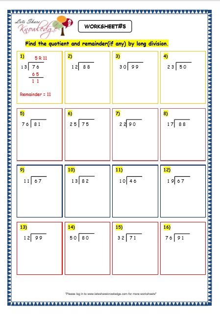  Long Division by 2 Digit Numbers worksheet