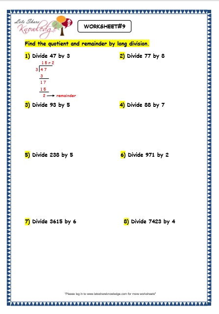 grade 3 maths worksheets division 64 long division with