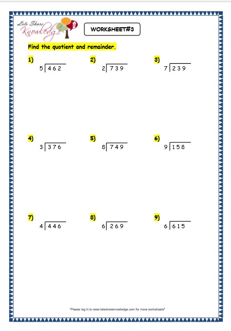 long division with remainders worksheets 4th grade