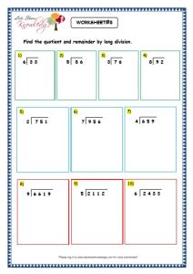 Grade 3 Maths Worksheets: Division (6.4 Long Division With Remainder ...