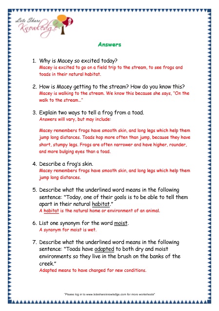 Comprehensions for Grade 3 (Ages 7 – 9) Worksheets Passage 11 – Lets ...