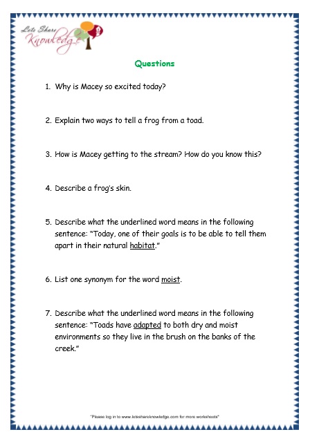 Comprehensions for Grade 3 (Ages 7 – 9) Worksheets Passage 11 – Lets ...