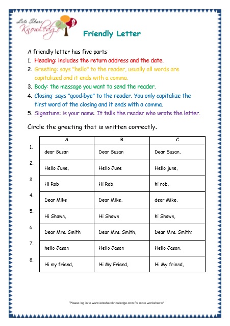 Grade 3 Grammar Topic 44: Letters Worksheets – Lets Share Knowledge