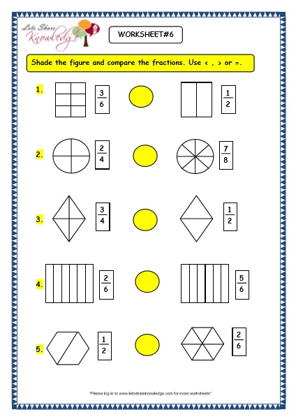 grade 3 maths worksheets 7 3 bigger and smaller fractions lets share knowledge