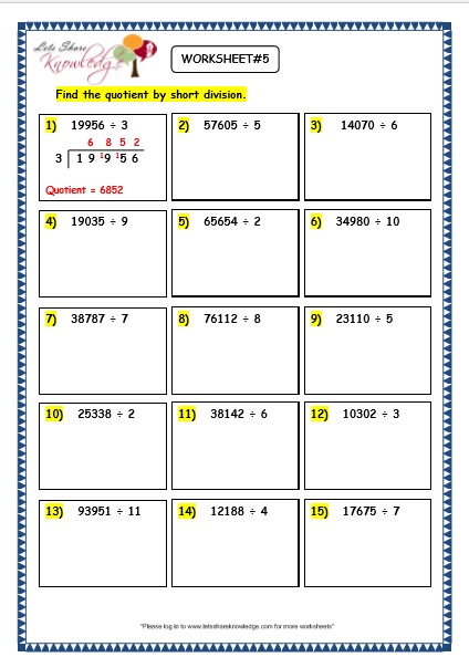  Division of 5 Digit Numbers worksheet