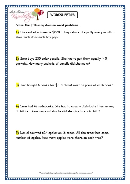  Division word problems worksheets