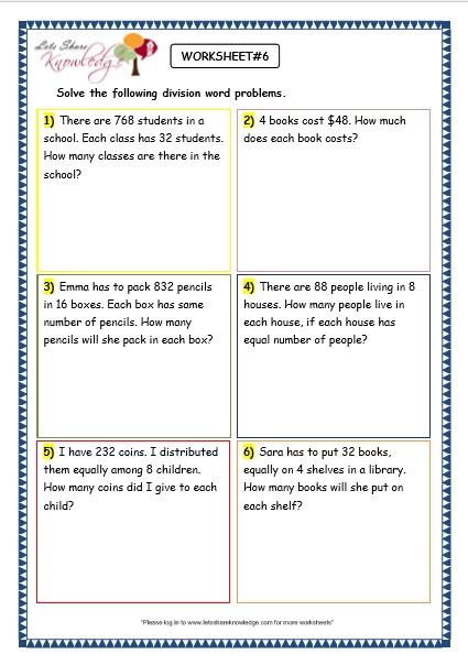 grade 3 maths worksheets division 69 division word