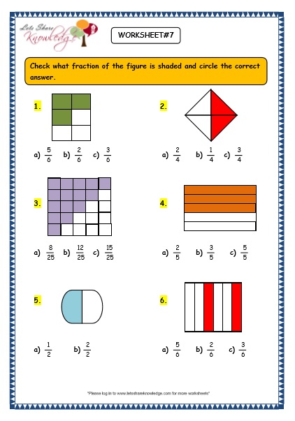 Grade 3 Maths Worksheets: (7.1 Fractions) – Lets Share Knowledge