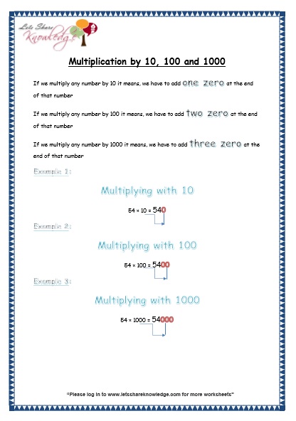  Multiplication by 10, 100 and 1000