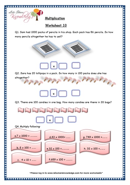  Multiplication by 10, 100 and 1000 worksheet