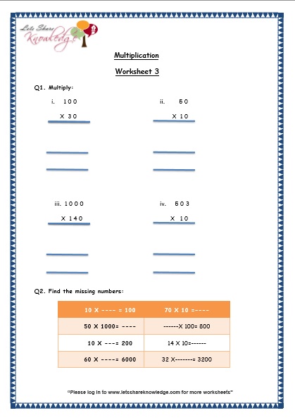  Multiplication by 10, 100 and 1000 worksheets