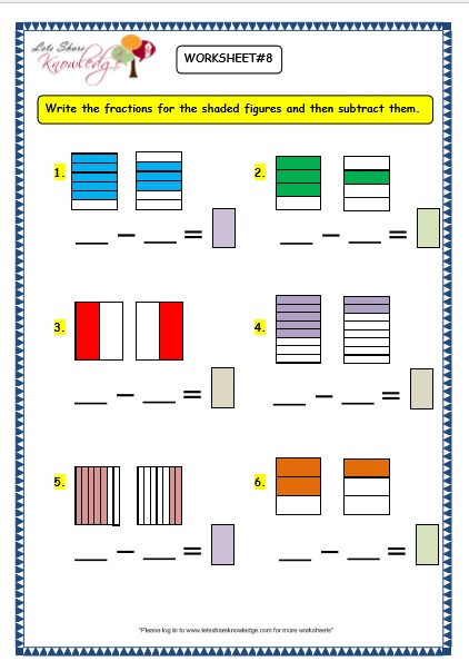 Grade 3 Maths Worksheets: (7.7 Subtracting Fractions) - Lets Share ...