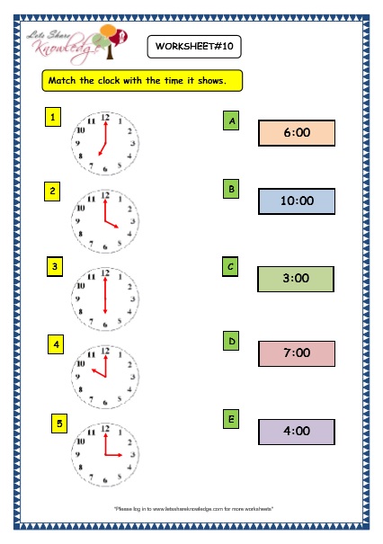 Grade 3 Maths Worksheets: (8.1 Telling the Time in Exact Hours) – Lets ...