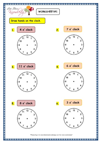  Telling the Time in Exact Hours Worksheet