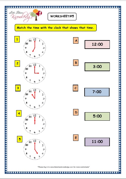  Telling the Time in Exact Hours Worksheet