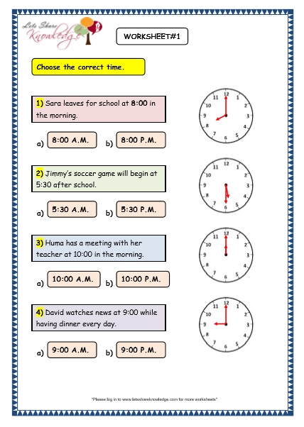  Reading the Time in AM and PM Worksheet