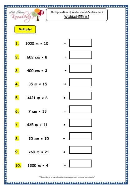  Multiplication of Meters and Centimeters Worksheet 