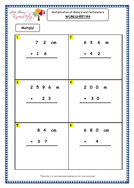  Multiplication of Meters and Centimeters Worksheet