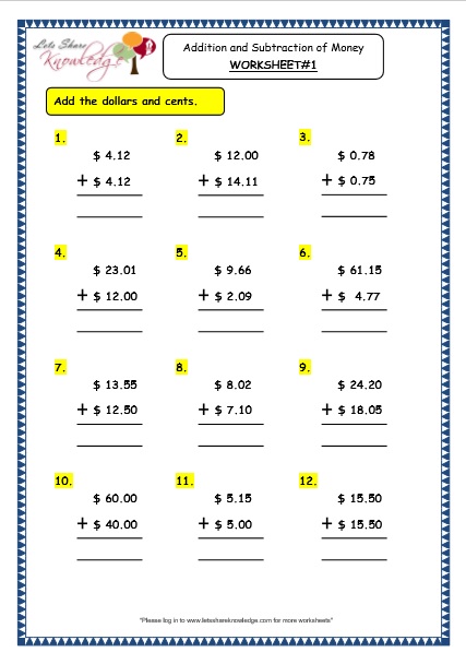  Addition and Subtraction of Money Worksheet