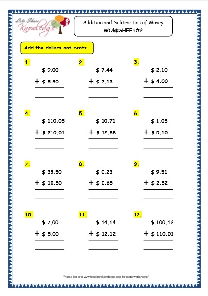  Addition and Subtraction of Money Worksheet 