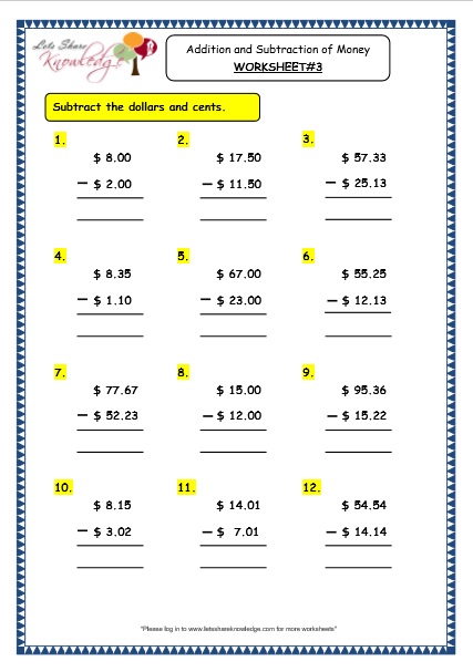 Addition and Subtraction of Money Worksheets