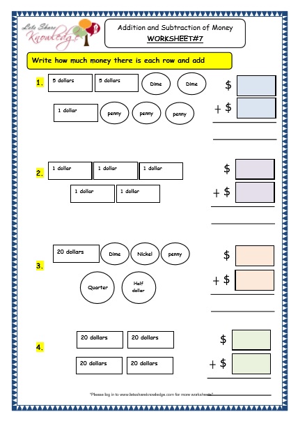 Grade 3 Maths Worksheets: (10.2 Addition and Subtraction of Money)
