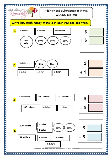  Addition and Subtraction of Money Worksheet