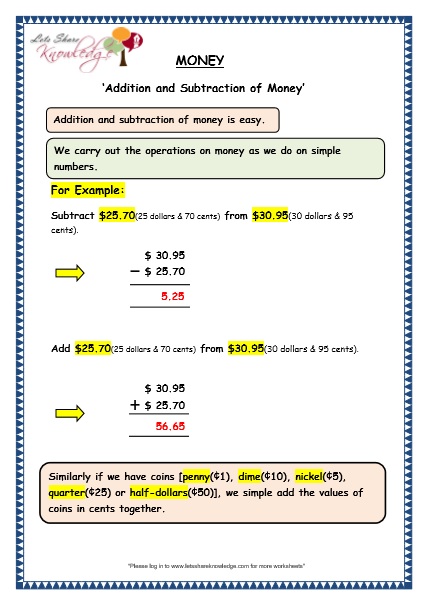  Addition and Subtraction of Money