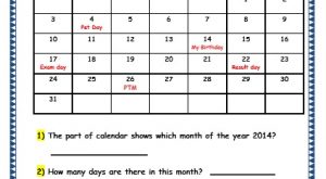 Grade 3 Maths Worksheets: (9.1 Calendars)