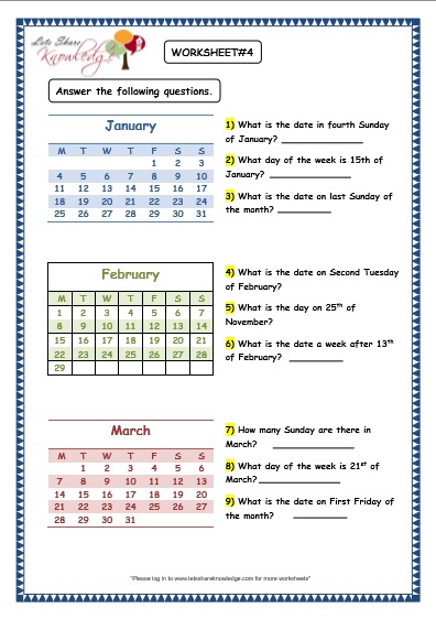  Dates and Days on Calendar Worksheet 