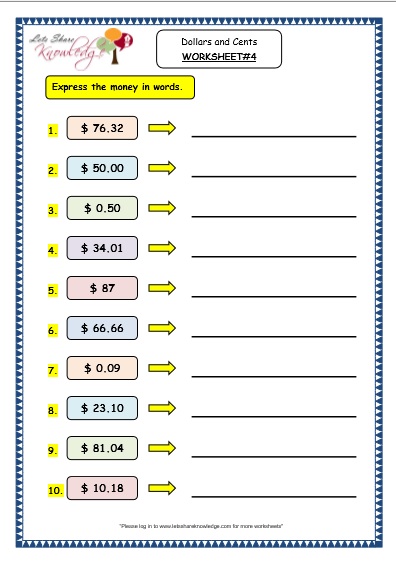  Dollars and Cents Worksheet 