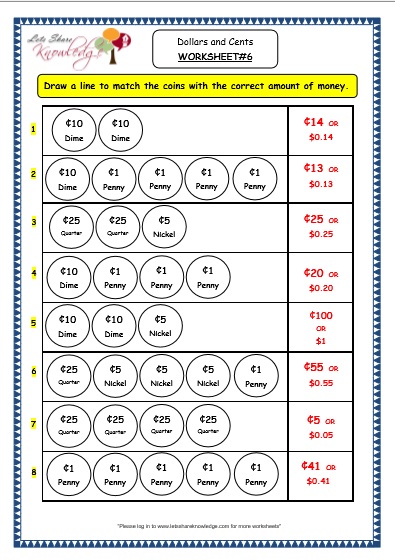  Dollars and Cents Worksheet